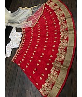 red tapeta silk designer embroidered ceremonial lehenga
