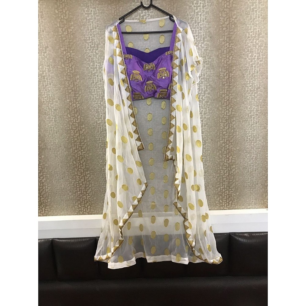 white georgette indo western plazzo suit with multidori and mirror work blouse
