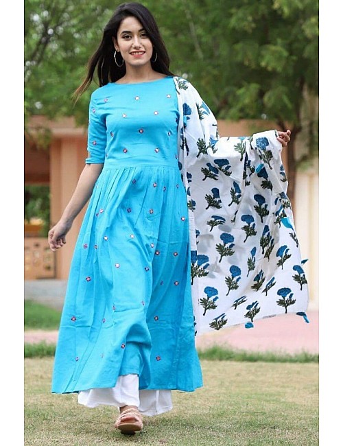 GT Rayon cotton casual kurti with printed dupatta