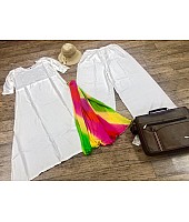 white heavy reyon cotton casual plazzo kurti with rainbow color dupatta