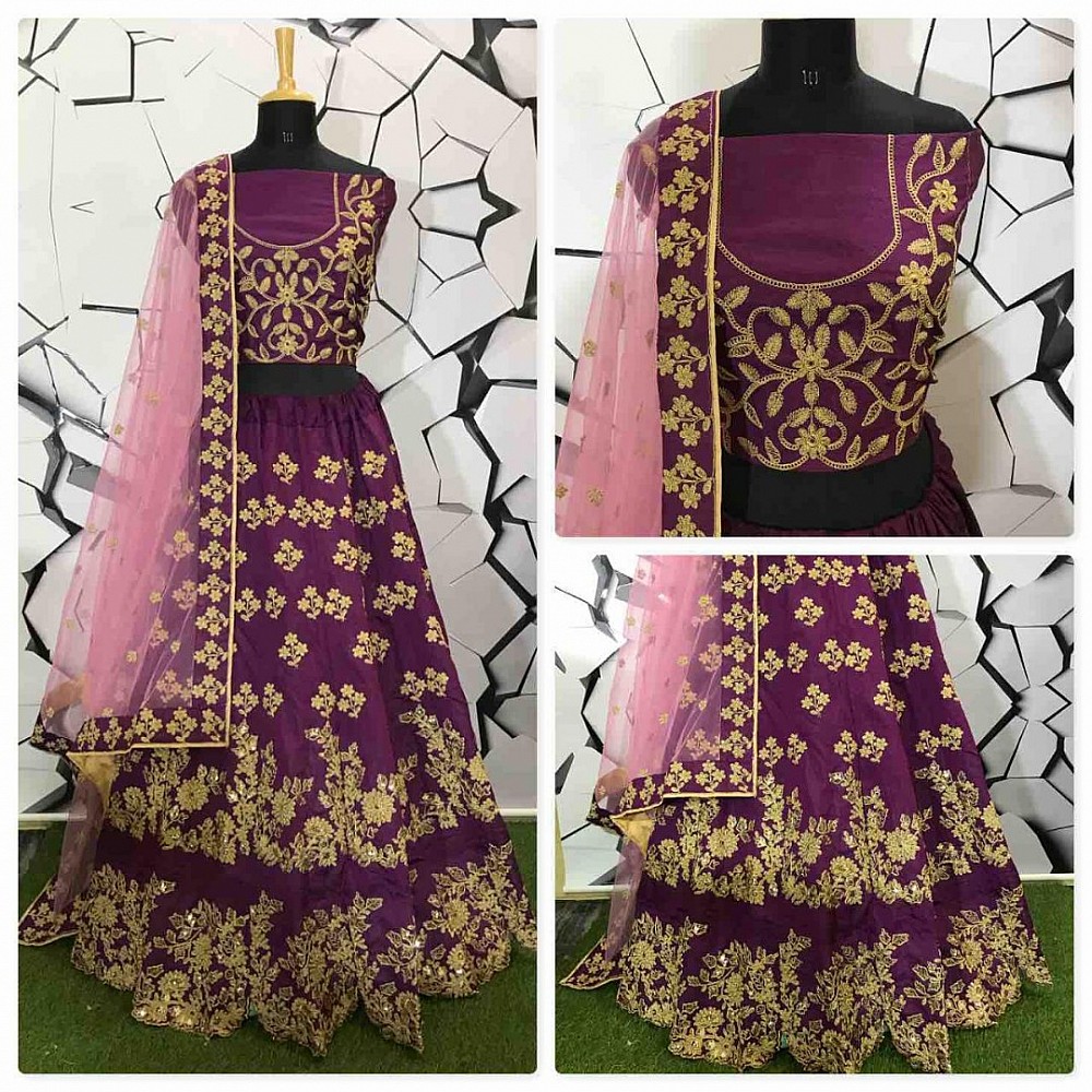 Designer heavy embroidered purple wedding lehenga choli