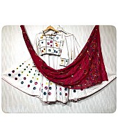 White heavy cotton ari multi embroidered navratri special lehenga choli