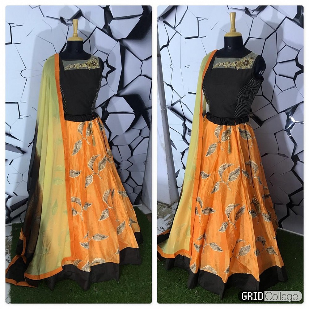 Orange silk designer embroidered partywear lehenga