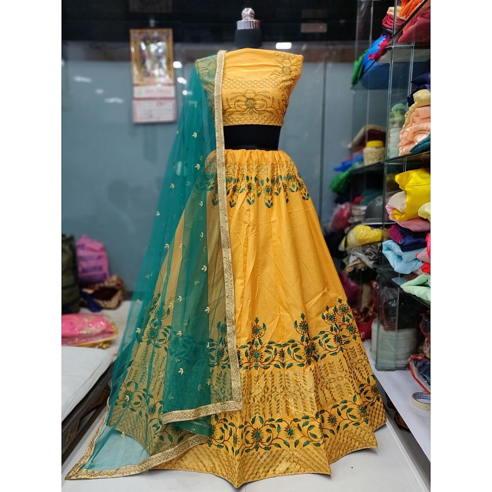 yellow chennai silk embroidered festival wear lehenga choli