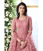 Dusty rose net heavy thread embroidered wedding anarkali gown