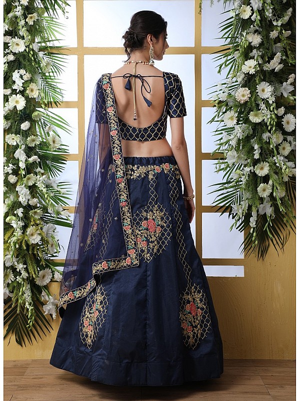 Sequence And Embroidery Work With Designer Navy Blue Georgette Lehenga Choli With Georgette Dupatta For Women Lehenga Choli