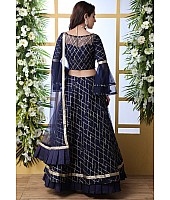 Navy blue net thread and sequence embroidered wedding lehenga choli