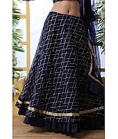 Navy blue net thread and sequence embroidered wedding lehenga choli