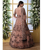 Peach net heavy embroidered wedding long anarkali gown