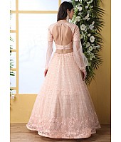 Peach net thread embroidered wedding lehenga choli