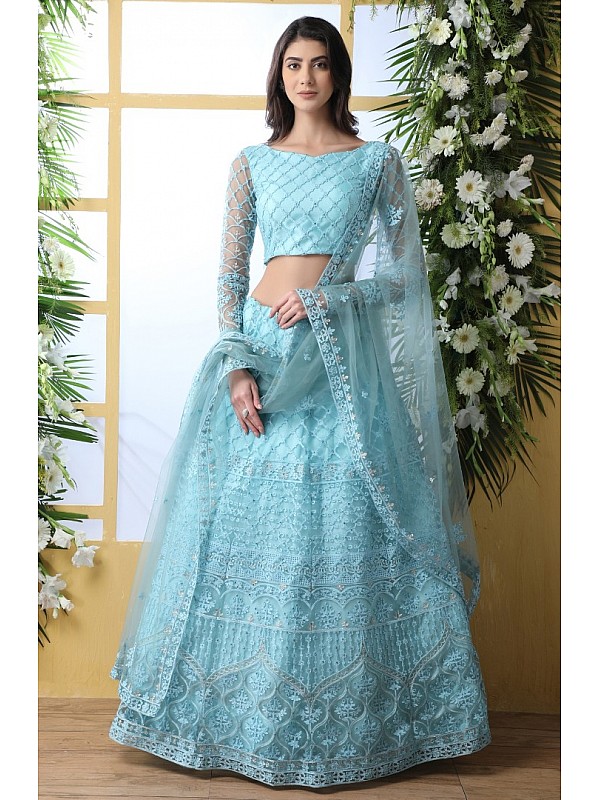 Luxowear Semi Stitched Designer Sky Blue Color Ethnic Bollywood Lehenga  with Embroidery Work, Size: Free Size, 2.25 Meter at Rs 6720 in Surat