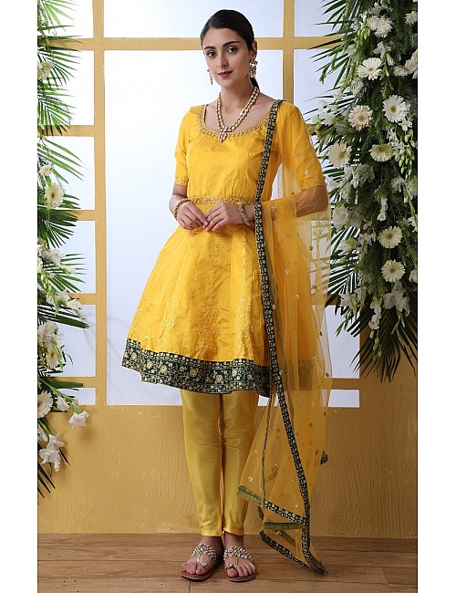 Yellow art silk salwar suit