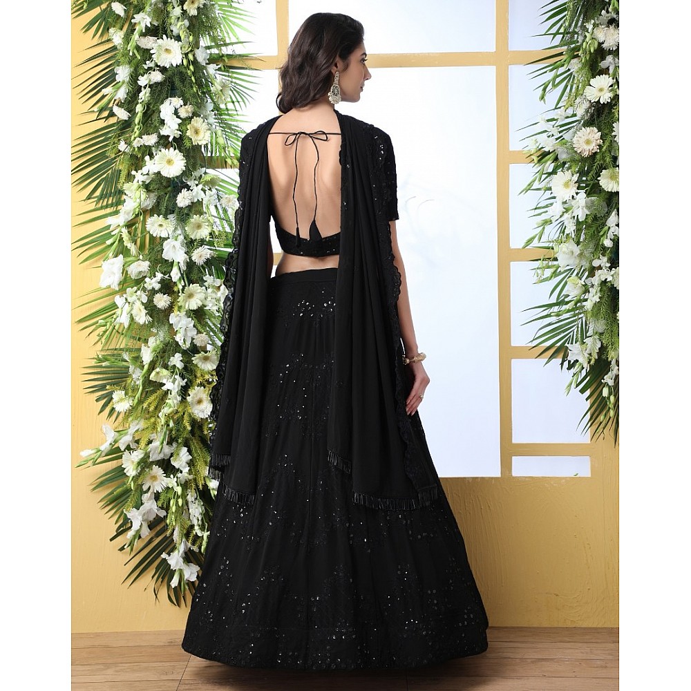 Black georgette heavy embroidered wedding lehenga choli