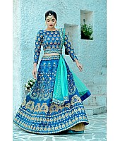 Designer blue silk heavy embroidered designer bridal wedding lehenga choli