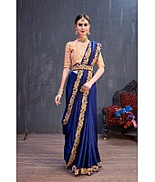 Designer navy blue embroidered partywear saree