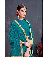 Designer teal blue embroidered partywear saree