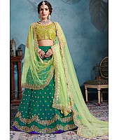 Green art silk heavy embroidered wedding lehenga choli