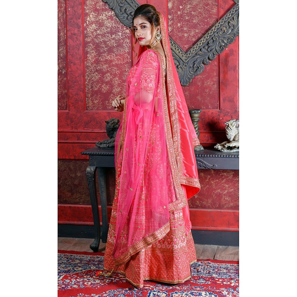 Magento pink silk heavy embroidered bridal lehenga choli