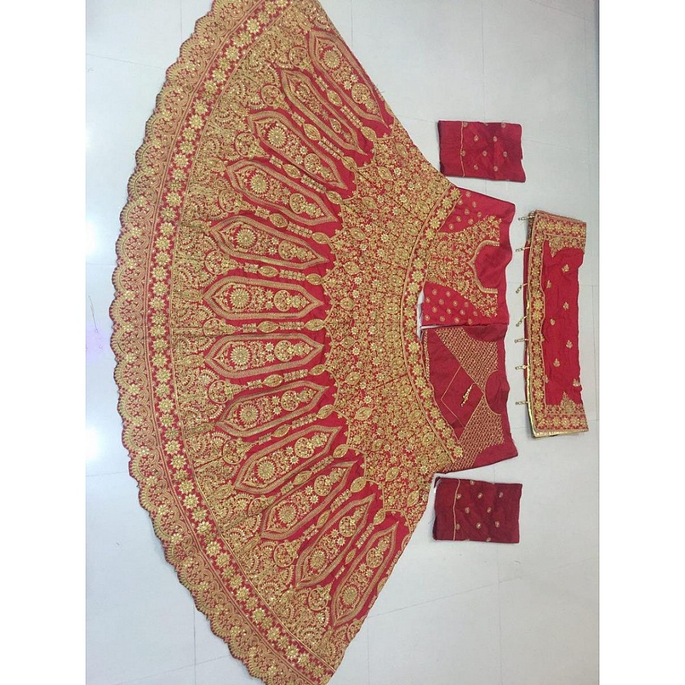 Maroon phantom silk heavy embroidered bridal lehenga