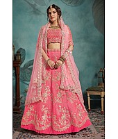 Neon pink art silk designer bridal lehenga choli