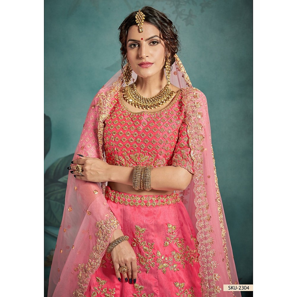 Neon pink art silk designer bridal lehenga choli