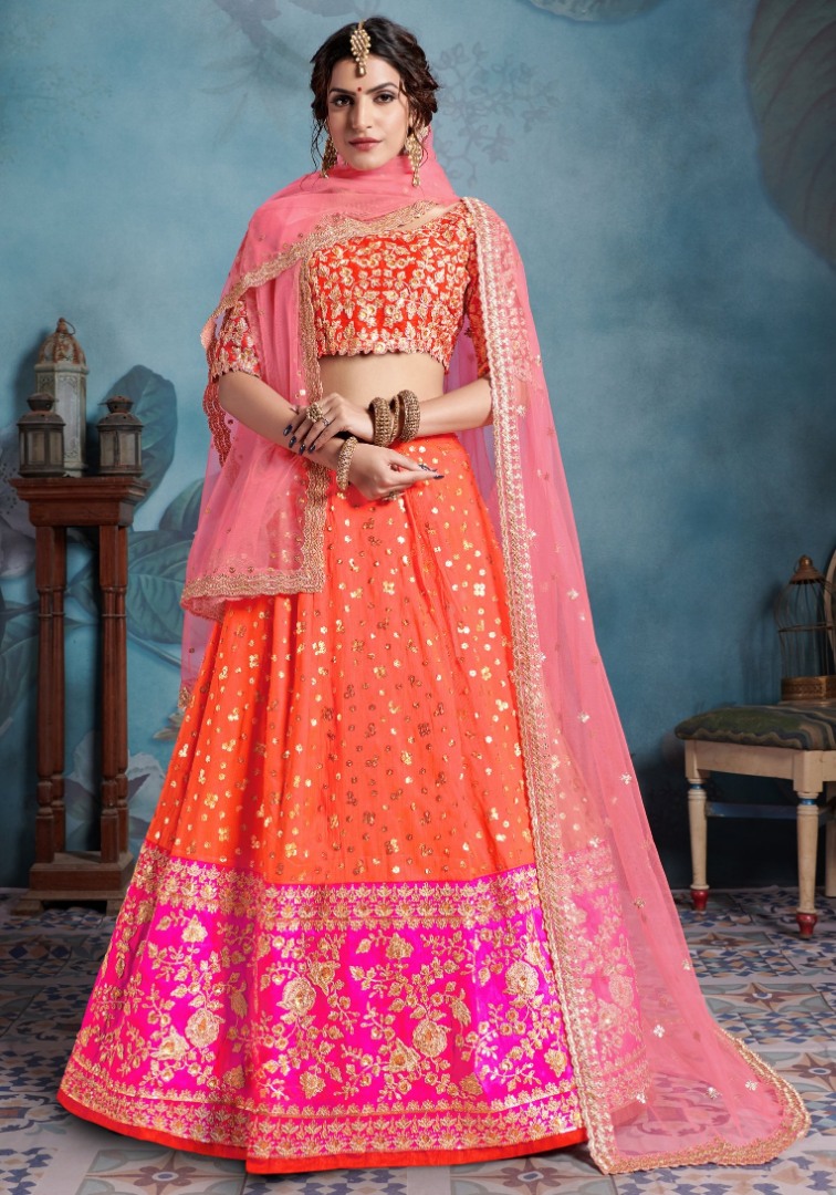 Buy Coral Embroidered Bridal Lehenga For Women Online