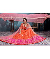 Orange and pink art silk embroidered wedding lehenga choli