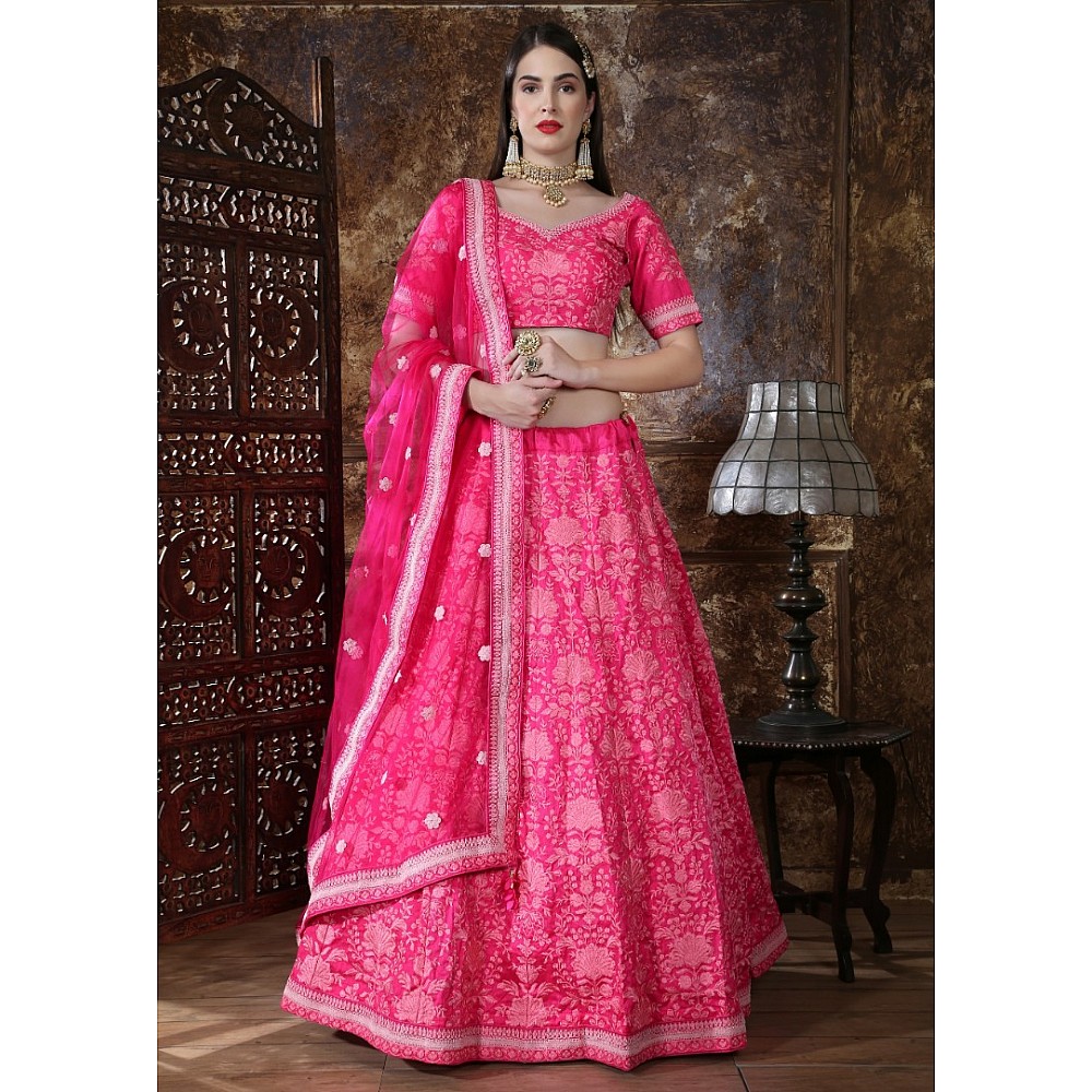Pink silk heavy embroidered wedding lehenga choli