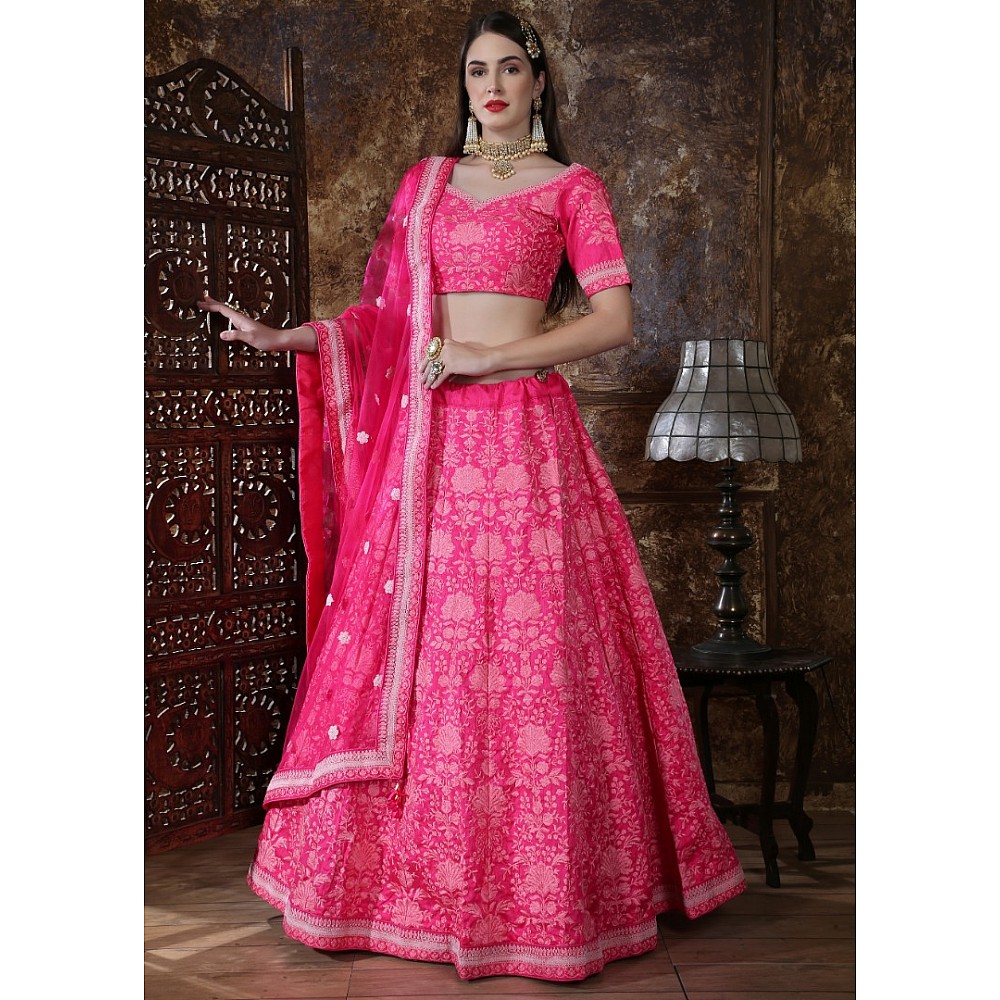 Pink silk heavy embroidered wedding lehenga choli