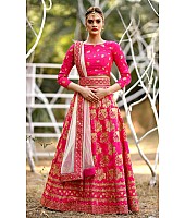 Rani pink silk designer embroidered heavy bridal lehenga choli