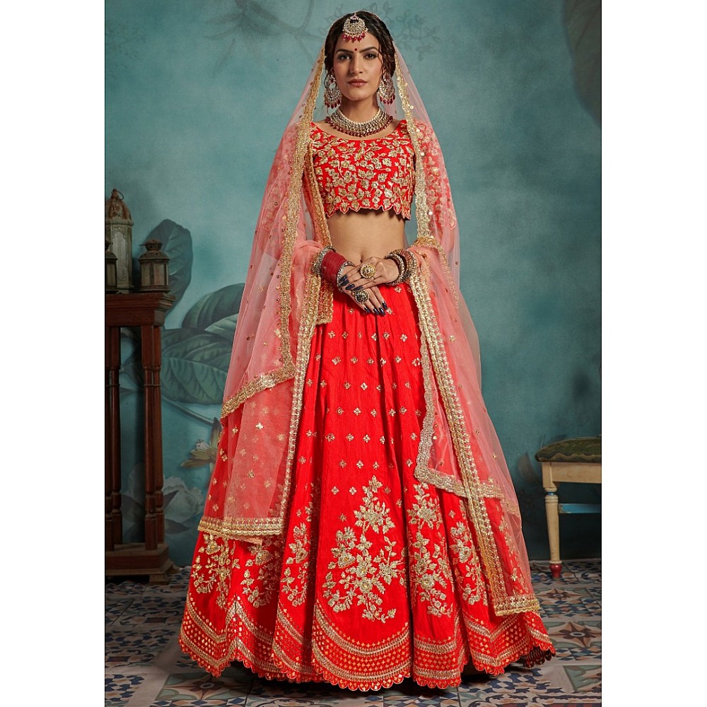 Red art silk designer bridal lehenga choli