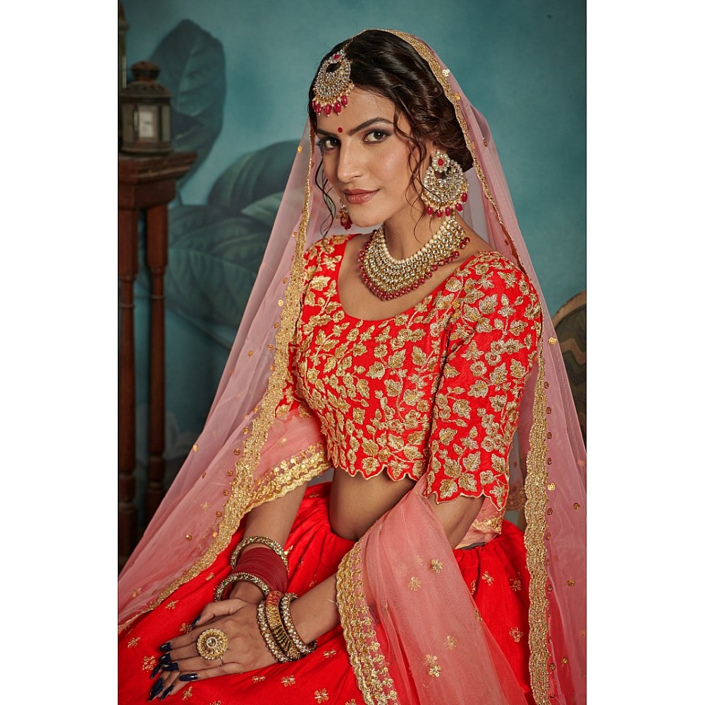 Red art silk designer bridal lehenga choli