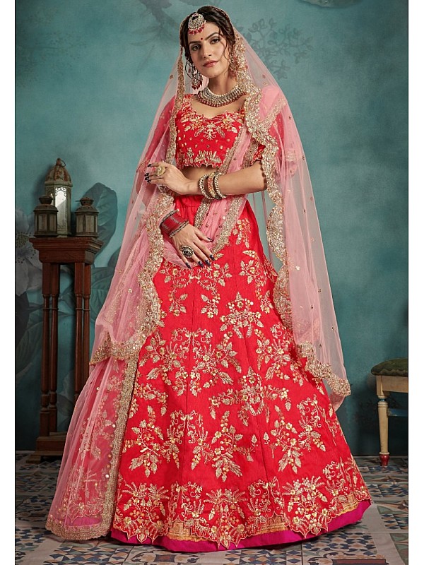 Designer Red Pure heavy silk Bridal Lehenga Choli