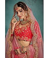 Red art silk designer embroidered bridal lehenga choli