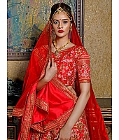 Red silk heavy designer embroidered bridal lehenga choli