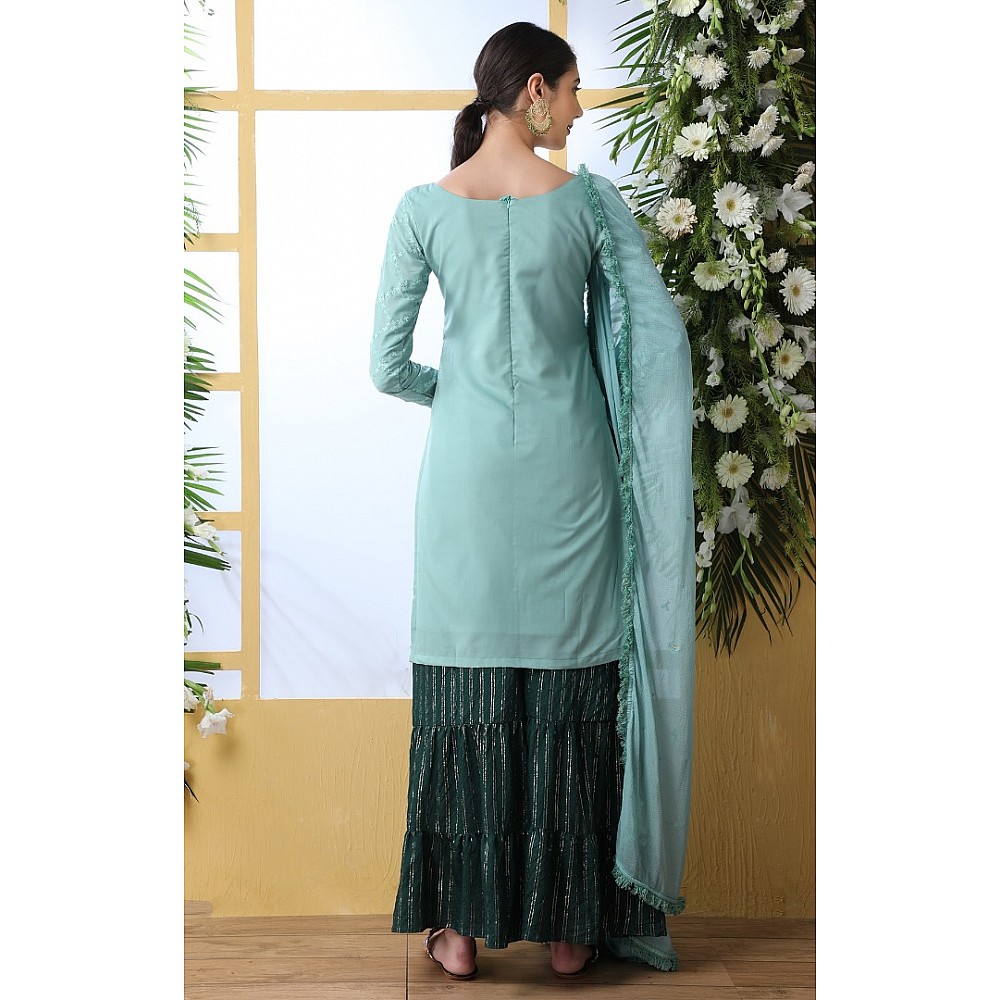 Sea green soft cotton sharara salwar suit