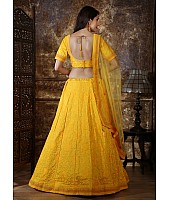 Yellow silk heavy embroidered wedding lehenga choli
