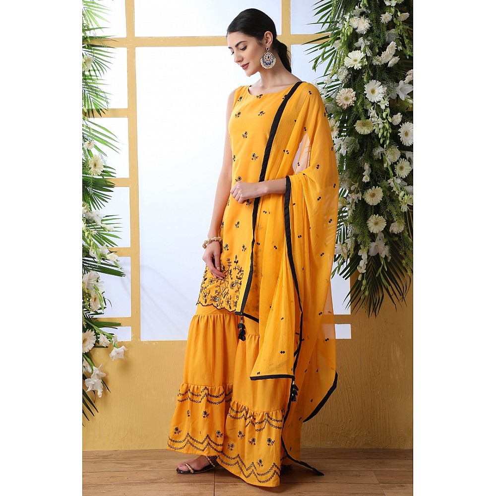 Yellow soft cotton sharara salwar suit