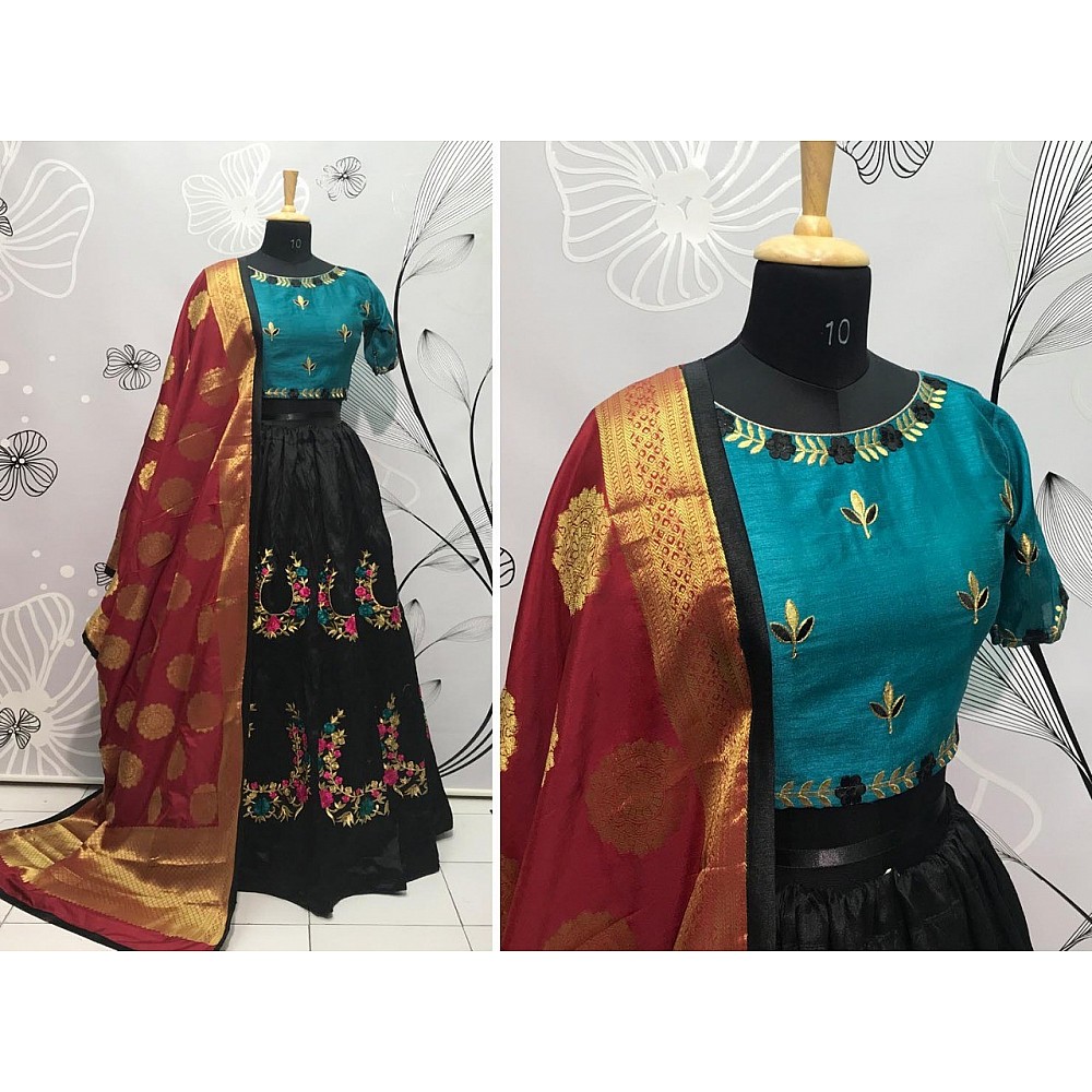 Black thai silk embroidered navratri festival wear lehenga choli