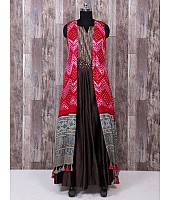 Designer satin silk printed and embroidered kurti with shrug