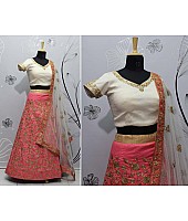 Lotus pink thai silk embroidered wedding lehenga