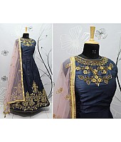 navy blue kumkum silk handworked neck wedding wear gown