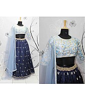navy blue tapeta silk embroidered partywear lehenga
