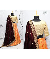 orange jacquard two tone silk embroidered festival wear lehenga