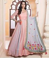 peach silky silk embroidered partywear gown