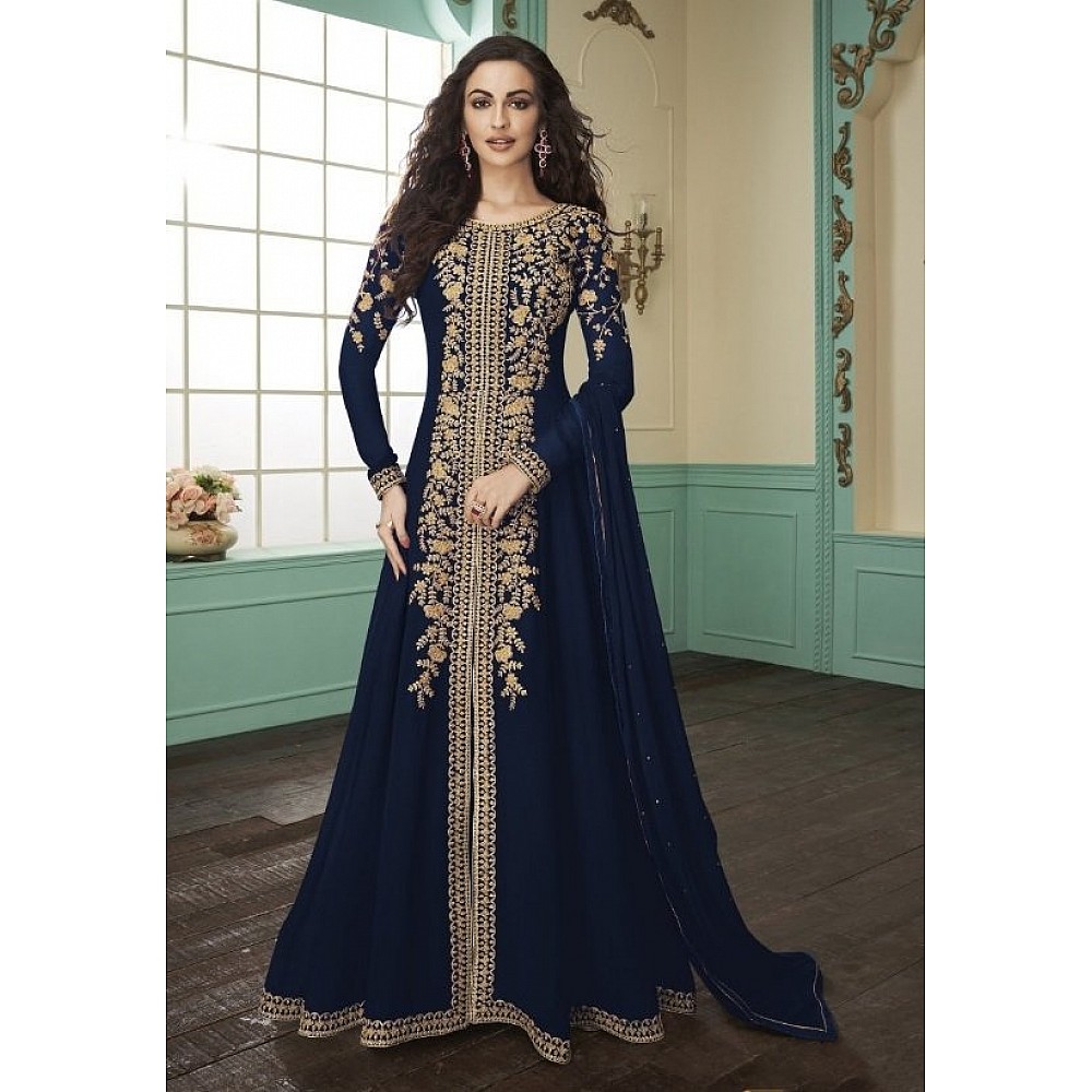 Navy blue georgette codding embroidery wedding long salwar suit
