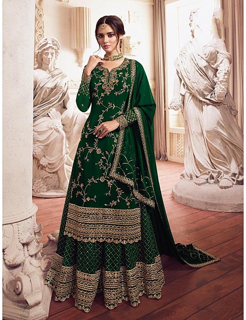 Green georgette heavy embroidered wedding plazzo salwar suit