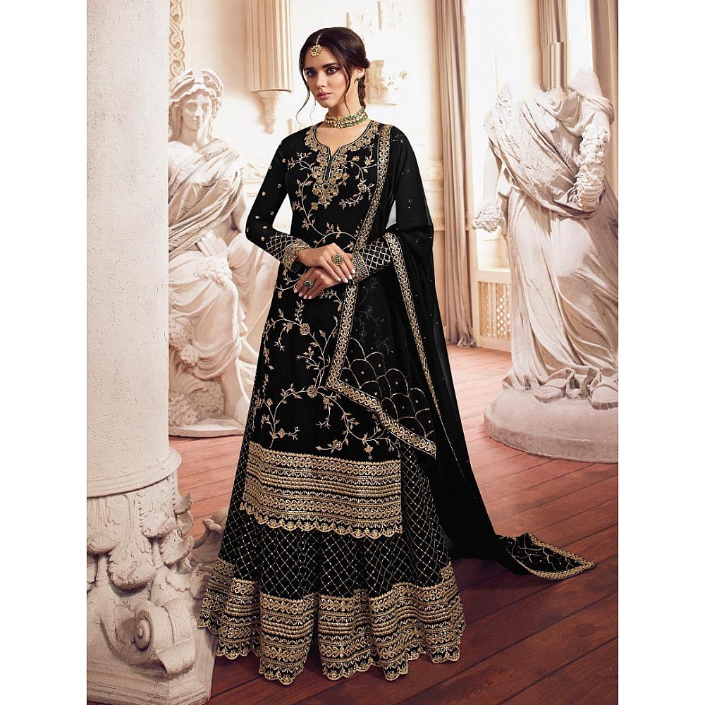 Black georgette heavy embroidered wedding plazzo salwar suit