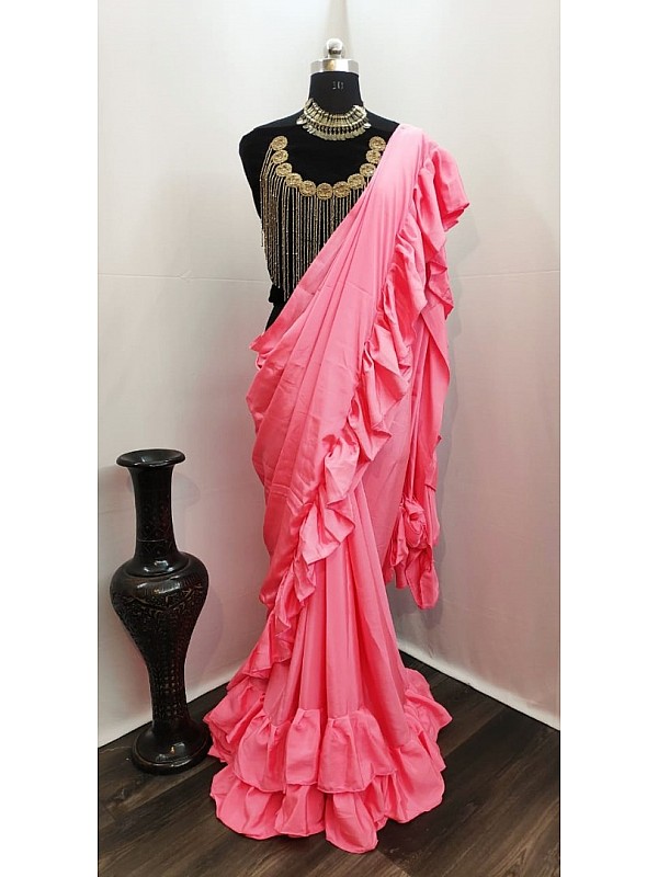 ruffle bordered fusion saree with blouse | Saree designs party wear, Ruffle  saree, Designer silk sarees
