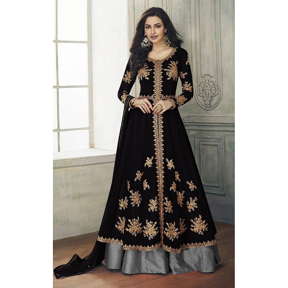Black georgette designer embroidered wedding gown with dupatta